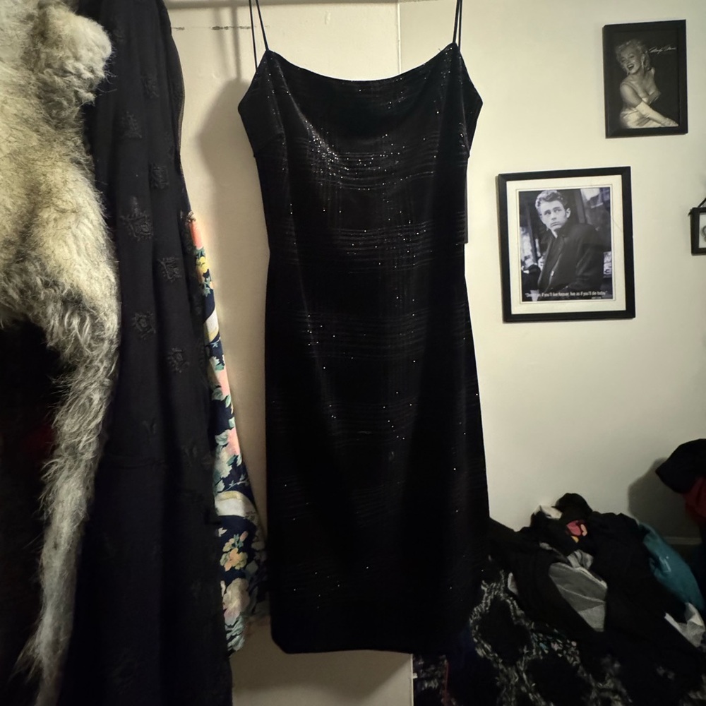 Shimmery plaid black mini dress